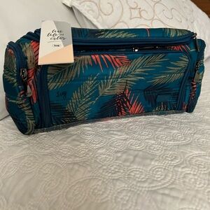 Lug Large Trolley Teal Palm Print Travel Pouch with Coral Accents